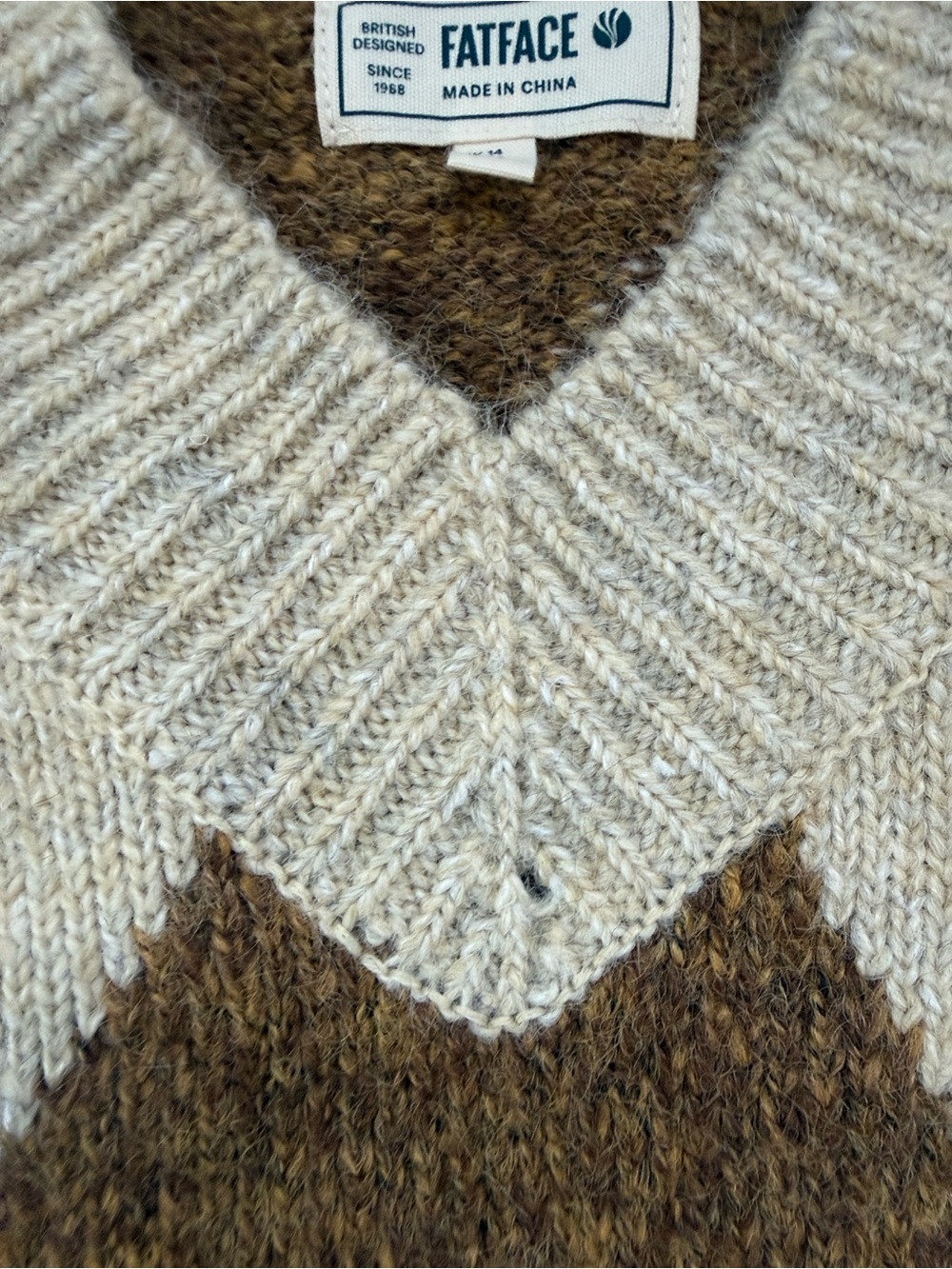 Fat Face Argyle V-Neck Sweater - Picture 8 of 13